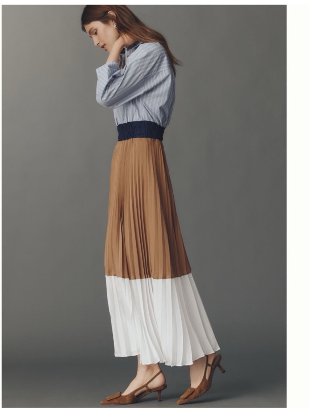 NWT Anthropologie The Somerset Colorblock Pleated Twofer Maxi Dress, XL - Picture 6 of 11